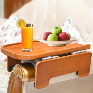 Imagem de Bandeja de braço de sofá de bambu premium - Bandeja de braço de sofá de madeira e bandeja de TV de sofá com clipe - Suporte de mesa antiderrapante para apoio de braço de sofá para bebidas, lanches e