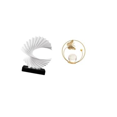 Imagem de Fenteer Bola de Cristal Ondulada, Escultura Abstrata de Metal em Resina, Ornamento, Arte para Quarto, Sala de Estar, Escritório, Corredor, Lareira, Suporte, P