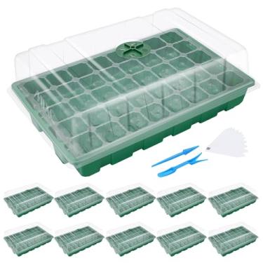 Imagem de MIXC Bandeja de sementes para iniciantes, pacote com 10 minikit de cultivo de plantas com estufa com cúpulas ventiladas de umidade e base para início de sementes (40 células por bandeja, total de 400