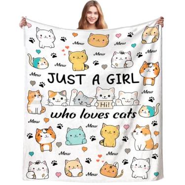 Imagem de Cobertor de gatos presentes para mulheres, Just A Girl Who Loves Cats Soft Cozy Cat Throw Blankets Presentes para amantes de gatos, homens, meninos, meninas, crianças, quarto, sofá, decoração 152 x