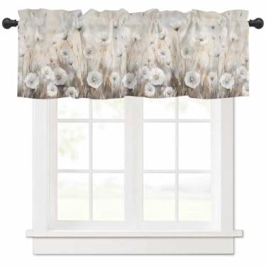 Imagem de WEEKA CLSNE Saias florais brancas de primavera para janelas sala de estar/quarto, cortinas curtas de aquarela de flores silvestres para cozinha/banheiro, painel de decoração de janela botânica de