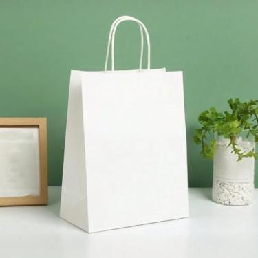 Imagem de 5 peças de sacos de papel Kraft brancos puros com alças - Ideal para pequenas empresas, compras, varejo, festas e presentes, adequado para Natal, Halloween e volta às aulas (15 x 21-5 peças)