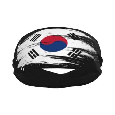 Imagem de Bandanas esportivas com bandeira coreana da Coreia do Sul, arte abstrata, elástica, respirável, para mulheres e homens – faixas de treino com absorção de umidade para corrida, ioga, academia, tênis