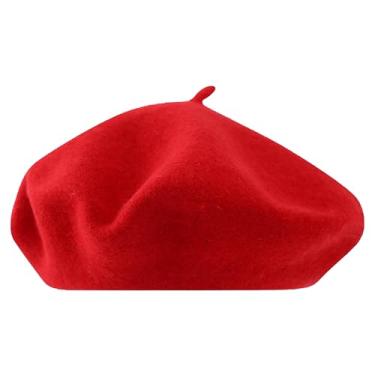 Imagem de Chapéu clássico de boina francesa para crianças - Boina de lã elegante para meninas festa romântica tema francês vestido chique 2-10 anos vermelho