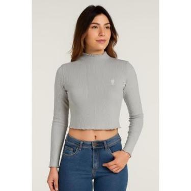 Imagem de Blusa Tricot Feminina Ribana Gola Alta Polo Wear Mescla Claro-Feminino