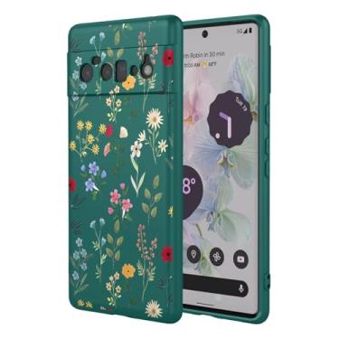 Imagem de OEURVQO Capa artística para Google 6 Pro, capa de silicone líquido de toque macio com forro fofo, compatível com carregamento sem fio, capa protetora para Google Pixel 6 Pro, verde exuberante