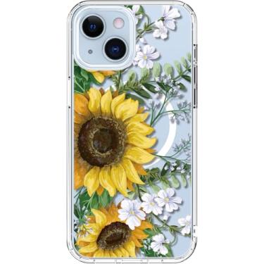 Imagem de ICEDIO Capa para iPhone 13 Mini com protetor de tela – Compatível com carregamento sem fio, proteção aprimorada para câmera, capa de telefone transparente com design floral moderno para mulheres