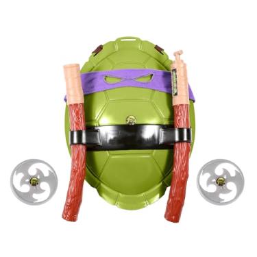 Imagem de Joy2ee Fantasia cosplay de super-herói Ninja com armas de brinquedo, máscaras para os olhos e concha para crianças, festa de Halloween, roxo e verde