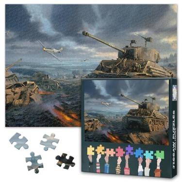 Imagem de Quebra-cabeça de 1000 peças para adultos coleção militar da Segunda Guerra Mundial | Arte de aeronaves de caça e imagens do tanque de batalha principal | Quebra-cabeça de guerra histórico 70 x 40