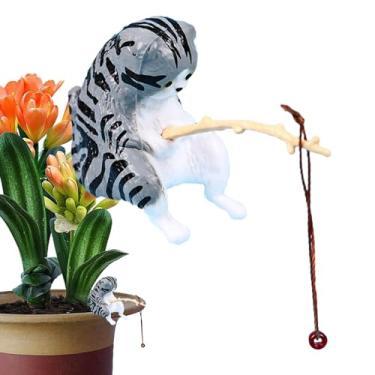 Imagem de Shakven Estatueta de pesca de gato, decoração de aquário de pesca de gato,Decorações engraçadas para aquário de gatos | Estatueta de pesca de gatinho, decoração fofa de estátua de gato, decoração de