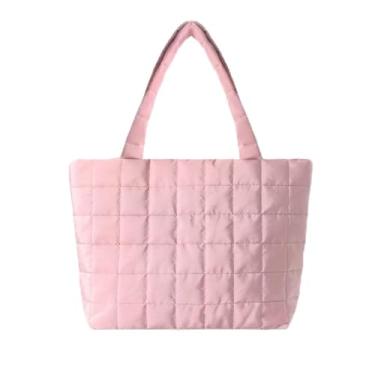 Imagem de Sacola forrada com lã, bolsa de ombro espaçosa nas axilas com interior macio, bolsa feminina Carryall, rosa