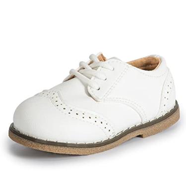 Imagem de Casazoe Sapato social Oxford para meninos e meninas, uniforme escolar, clássico, sapatilhas, formal, casual, mocassim para crianças pequenas, A03/branco, 20