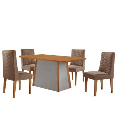 Imagem de Mesa De Jantar Diane 120cm Tampo Mdf Lam 4 Cadeiras Safira Moderna Veludo Capuccino Naturale Off White