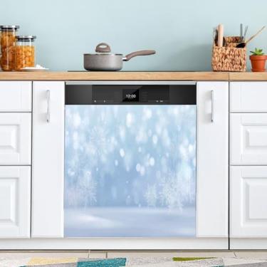 Imagem de ATTX Capa magnética de flocos de neve brancos, 58 cm C x 66 cm A decoração da capa frontal da máquina de lavar louça, decalques de armário doméstico adesivos de eletrodomésticos #186