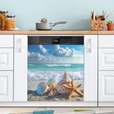 Imagem de SEHANY Capa magnética de máquina de lavar louça, estrela do mar, mar, praia, adesivos magnéticos decorativos antiarranhões para painel de geladeira e lava-louças, decoração personalizada de cozinha
