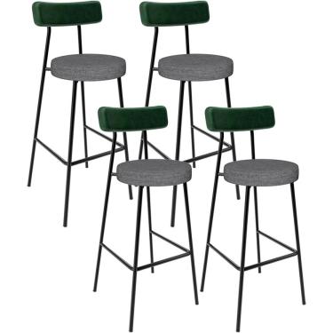 Imagem de Kit 04 Banquetas Alta Bar Cozinha Sala Jantar Milão L02 Facto Verde Linho Cinza Escuro - Lyam Decor