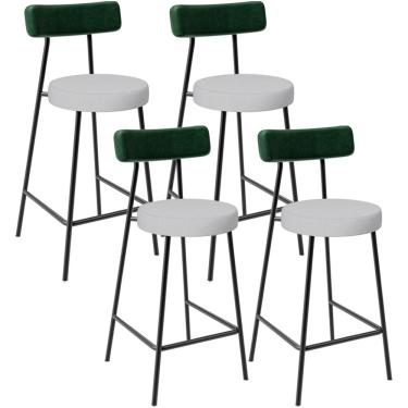 Imagem de Kit 04 Banquetas Baixa Bar Cozinha E Sala De Jantar Milão L02 Facto Verde Linho Cinza - Lyam Decor