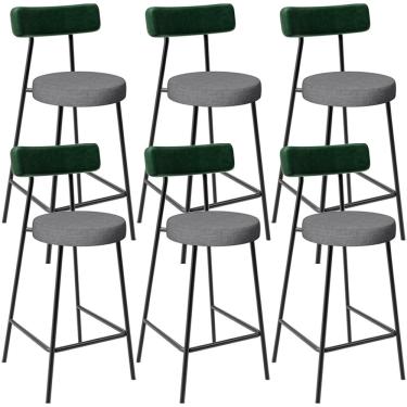 Imagem de Kit 06 Banquetas Baixa Cozinha E Sala Jantar Bancada Milão L02 Facto Verde Cinza Escuro - Lyam Decor