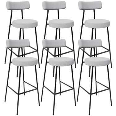 Imagem de Kit 06 Banquetas Altas Cozinha Bar Sala De Jantar Em Aço Milão L02 Bouclê Cinza - Lyam Decor