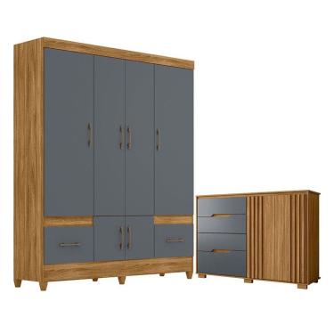 Imagem de Guarda Roupa Casal Ms912 E Cômoda Texas Freijó Cinza - Moval