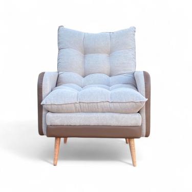 Imagem de Poltrona Inglaterra Reclinável Corino Chocolate E Linho Bege Chocolate Com Bege