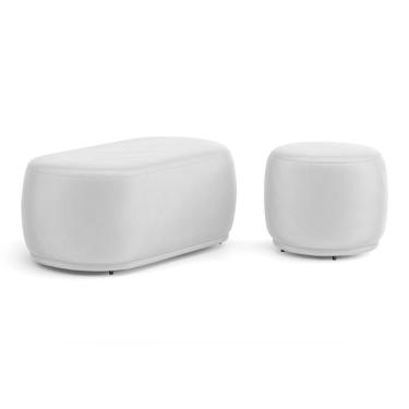 Imagem de Conjunto 02 Puffs Decorativos Orgânicos Molly Couríssimo Branco - Desk Design Cor Branco
