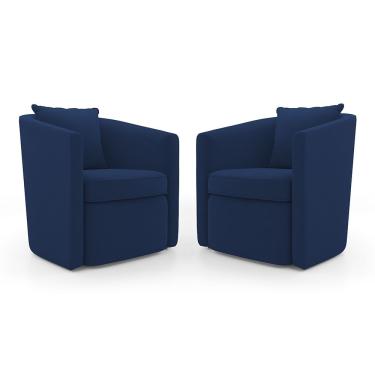 Imagem de Kit 02 Poltronas Decorativas Sala De Estar Aimê Veludo Azul Marinho - Desk Design