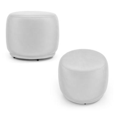 Imagem de Kit 02 Puffs Decorativos Orgânicos Molly Redondo Couríssimo Branco - Desk Design Cor Branco