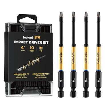 Imagem de toolant Brocas Torx de 10 cm de ultra impacto, pacote com 10 (T15), haste hexagonal de 1/10.2 cm, broca estrela de aço para parafusamento S2, pontas usinadas CNC, com caixa de armazenamento