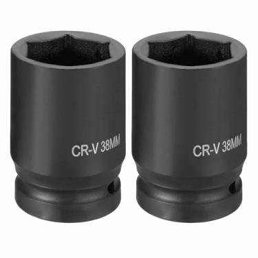 Imagem de HARFINGTON 2 soquetes de impacto de 6 pontos 2,5 cm soquete métrico de 38 mm CR-V soquete sextavado de eixo de aço para reparo de porcas de eixo de máquina, preto