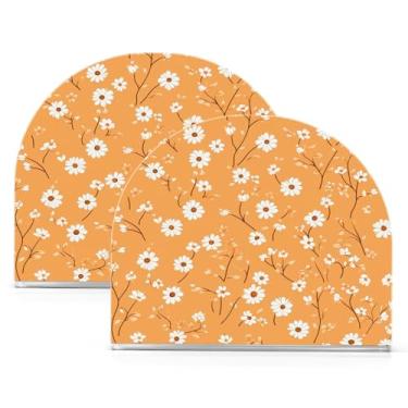 Imagem de Wassud Porta-guardanapos de acrílico laranja margaridas, dispensador de guardanapos de papel moderno em forma de U para mesa, cozinha, sala de jantar, bancada 2 peças (comporta 50-60 guardanapos)