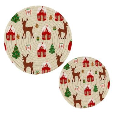 Imagem de Wassud Conjunto de trivet de veado de desenho animado para pratos quentes, suportes redondos de algodão, almofadas quentes, porta-copos elegantes, decoração de cozinha e acessórios, 2 peças