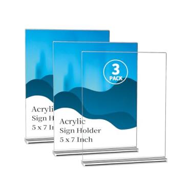 Imagem de Suporte de placa de acrílico 12 x 18 cm, 3 unidades - Display de mesa dupla face em forma de T para menus, panfletos, fotos