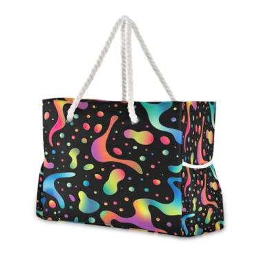 Imagem de Wassud Bolsa de praia colorida grande bolsa de praia para mulheres, impermeável, à prova de areia, bolsa de viagem com zíper e bolso para piscina, academia, acampamento