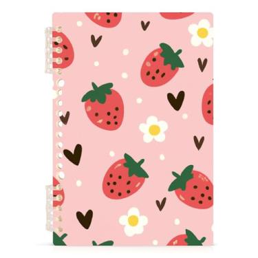 Imagem de Burbuja Caderno Strawberries, papel pautado universitário A5 com 60 folhas, fichário para escritório, 1 pacote