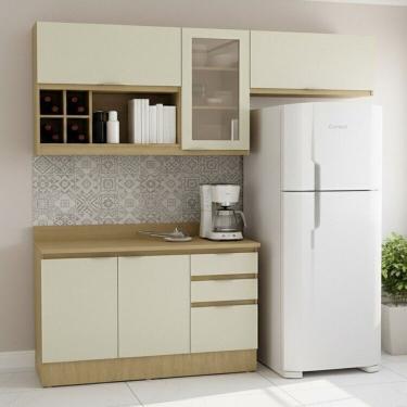 Imagem de Cozinha Modulada 5 Peças 2 Aéreos 1 Balcão 120cm Com Rodapé E Tampo Nature