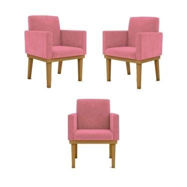 Imagem de Kit 03 Poltronas Base Reforçada Sala Quarta Rosa