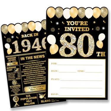 Imagem de Nurawo Convites de festa de aniversário de 80 anos para mulheres e homens, convites de aniversário de 80 anos, convites de volta em 1946, 20 convites de festa preenchidos em branco com envelopes