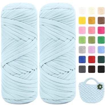 Imagem de Maxee Pacote com 2 fios de camiseta premium (200 g/75 m cada), linha de fita macia para crochê e tricô - cor intensa e fácil de cuidar