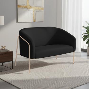 Imagem de Sofá 2 Lugares Namoradeira Stella Base Industrial Alta Dourada Sintético Preto D03 - D'Rossi