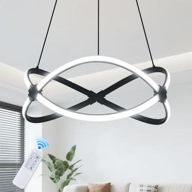Imagem de Mayful Lustre de LED moderno, luz pendente preta, lustres de altura ajustável com formato de anel circular, lustres modernos para sala de jantar, cozinha, ilha, sala de estar, quarto, luz do dia 6000K