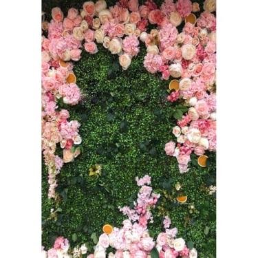 Imagem de Laeacco 1,5 x 2,12 m, decoração romântica, rosa, rosa, folhas verdes, fundo fotográfico, chá de bebê, chá de panela, festa de aniversário, bolo, decoração de mesa, adereços de estúdio