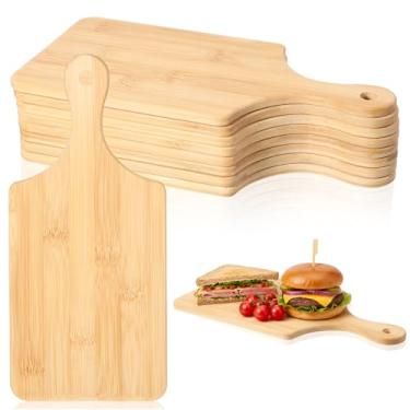Imagem de Hpmjz Tábua de corte de 8 peças, placa de madeira de bambu de 28 cm x 12,7 cm, com alça, tábua de charcutaria espessa, mini bandeja de comida para o dia das mães, presente de inauguração de casa