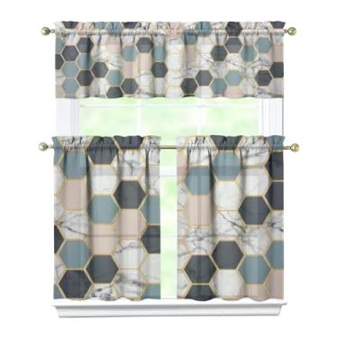 Imagem de Tapesb Conjunto de 3 peças de cortina de cozinha com padrão de mármore engraçado cortinas de janela pequenas sobre a pia essenciais para decoração de cozinha, quarto, lavanderia, 69,8 x 91,4 cm