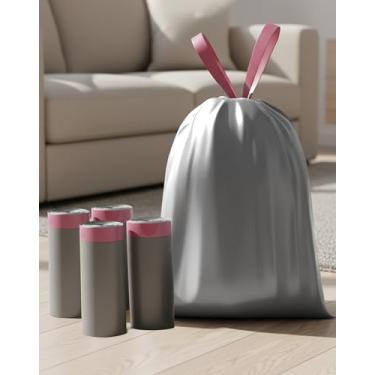 Imagem de Sacos de lixo de 4 galões, sacos de lixo com cordão, alças fortes com cordão, cinza, 60 sacos