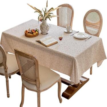 Imagem de Qubjus Elegante toalha de mesa quadrada jacquard em relevo com textura de linho sintético durável com borda bainha toalha de mesa decorativa para jantar e festa (139 x 139 cm, bege1)