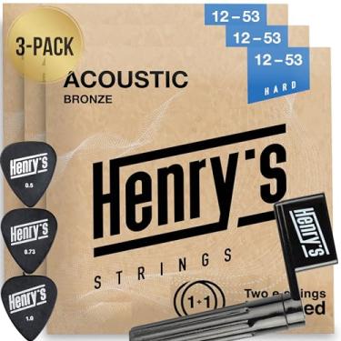 Imagem de Pacote com 3 cordas para guitarra acústica PowerTone - Som profundo e rico - Cordas extra 3xE1 e 3x palhetas e enrolador de cordas - 3 x conjunto de 6 cordas para violão acústico 12-53