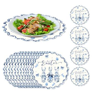 Imagem de 30 peças de jogo americano descartáveis de Páscoa azul e branco de porcelana coelho A escolha perfeita para férias, festa, cozinha de casa e decorações de mesa (estilo 3)