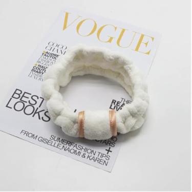 Imagem de Conjunto de pulseiras e cabelo de lã coral, absorvente de água, acabamento em ouro rosa, elástico, maquiagem, ioga, chuveiro, cuidados com a pele, pacote com 3, branco