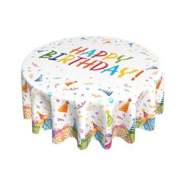Imagem de Toalha de mesa de aniversário redonda colorida caixa de presente de 152 cm com estampa de chapéu de feliz aniversário com tema decorativo branco sazonal festivo rústico casa de fazenda para festa